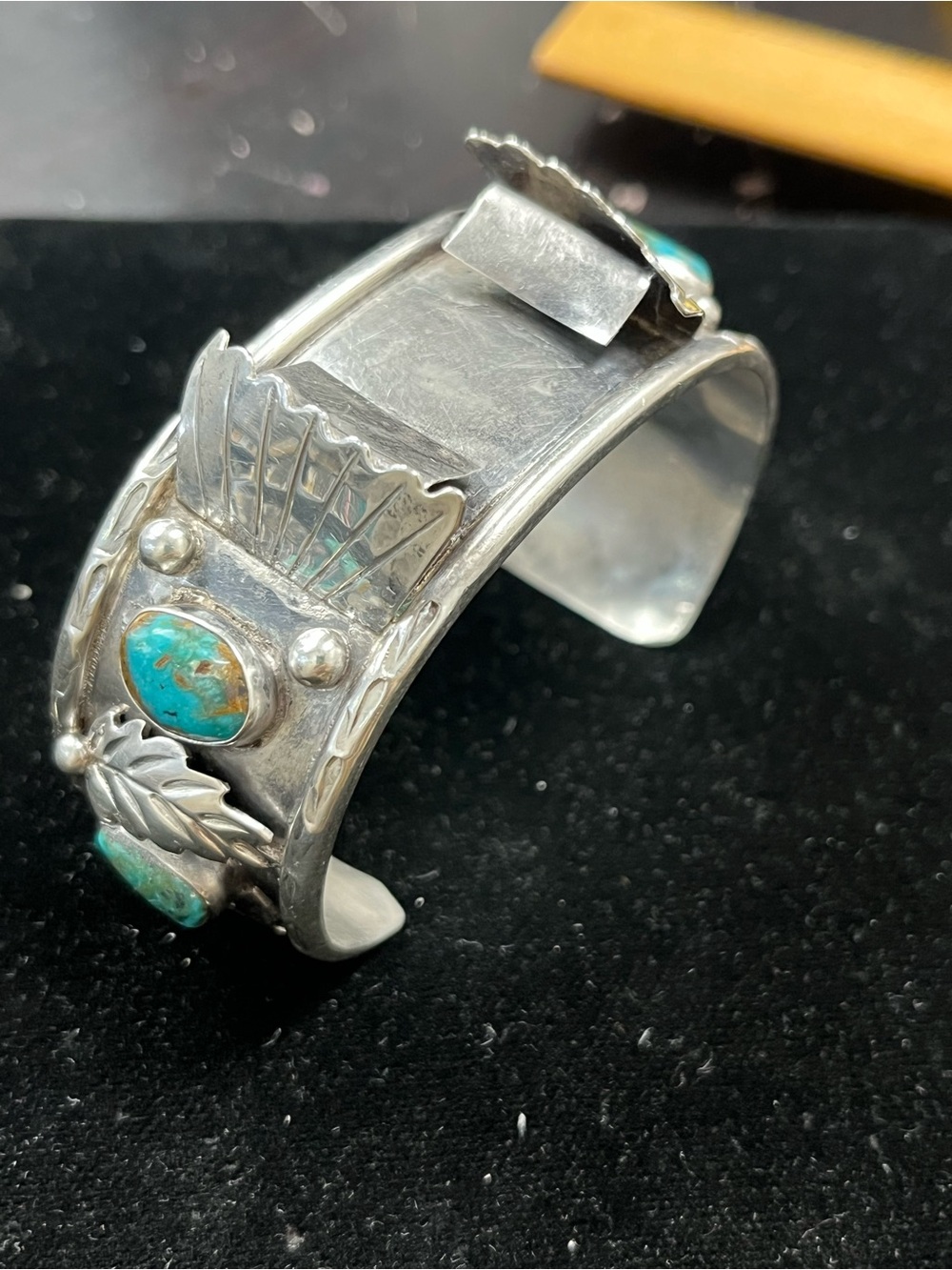 Sterling Silver Turquoise Cuff Bracelet - men’s watch cuff. Southwestern 925